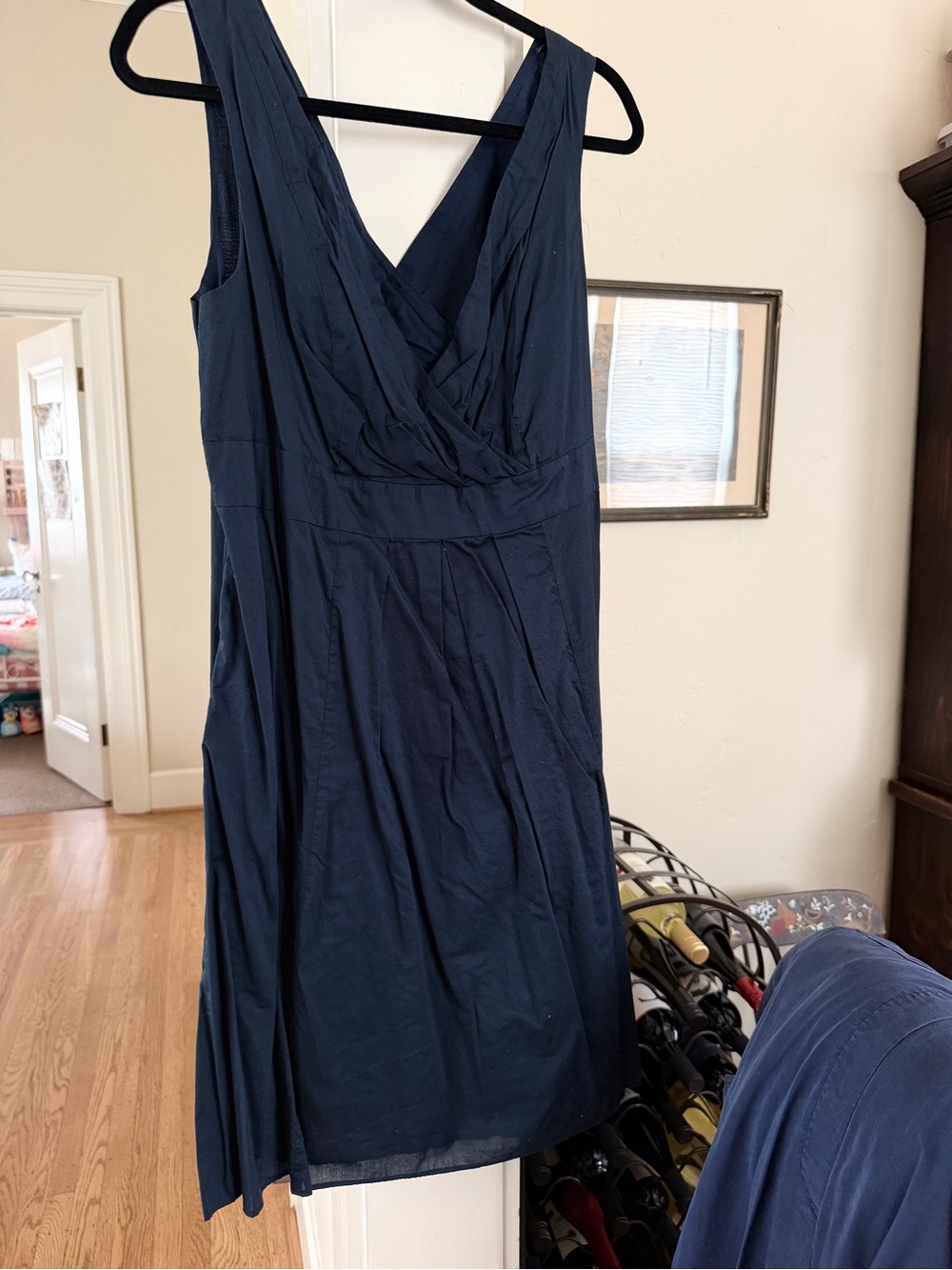 Lands' End Navy Sleeveless V-Neck Midi Dress